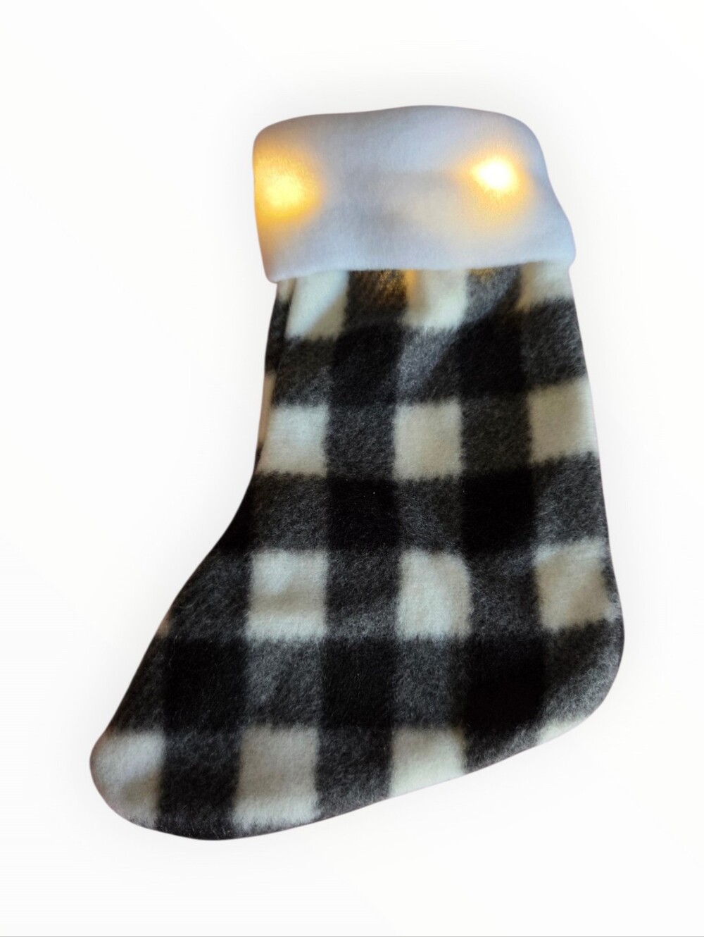 40pc Cozy Black & White Buffalo Plaid Holiday Stocking with LED Lights